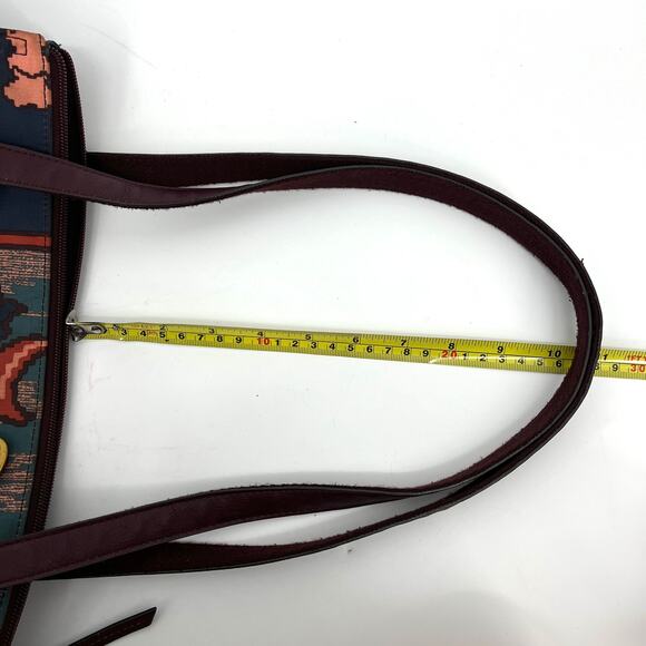 Fossil Large Tote Jenna Shopper Blue Multi Purse Double Handle With Key Charm - Picture 10 of 11